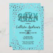 Invitation Aqua Turquoise Silver Parties scintillant Confetti (Devant / Derrière)