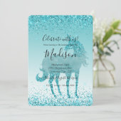 Invitation Aqua Turquoise Turquoise Sparkle Unicorn (Debout devant)