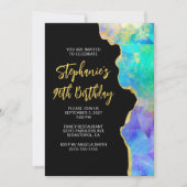 Invitation Aqua Vert Multi Fire Opal Or Glam 90e Anniversaire (Devant)