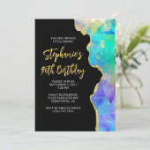 Invitation Aqua Vert Multi Fire Opal Or Glam 90e Anniversaire (Debout devant)