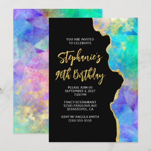 Invitation Aqua Vert Multi Fire Opal Or Glam 90e Anniversaire