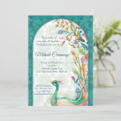 Invitation Aqua vert turquoise Arabe floral peackock mehndi (Debout devant)