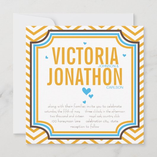 Invitation Aqua Yellow Modern Zig Zag Mariage de typographie (Devant)