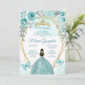 Invitation Aqual Turquoise Turquoise3 Papillon et Rose Mis Qu (Debout devant)