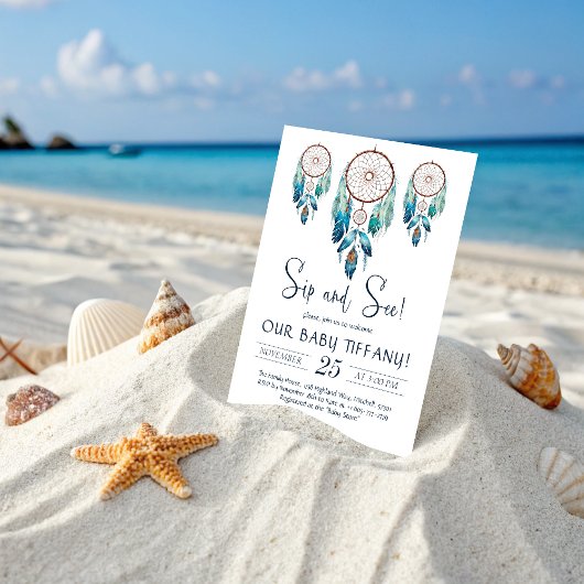 Invitation Aquamarine Aquarelle Dreamcatcher Sip and See