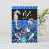 INVITATION AQUAMARINE BLEU DAMAS MONOGRAMME MARIAGE (Debout devant)