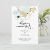 Invitation Aquamarine Bleu Or Floral MARIAGE ANNIVERSAIRE (Debout devant)