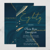 Invitation Aquamarine Gold Alcohol Ink 80e fête d'anniversair (Devant / Derrière)