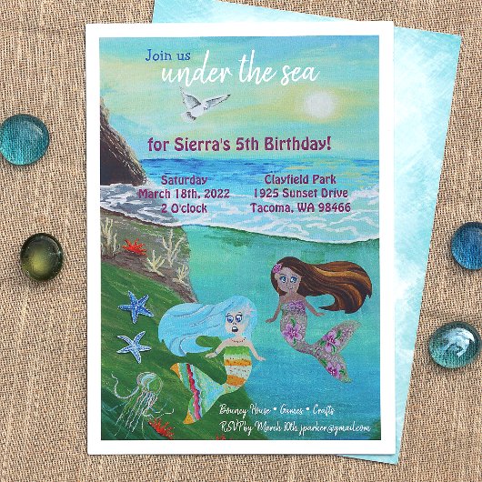 Invitation Aquamarine, Rose, Fête d'anniversaire de la Sirène