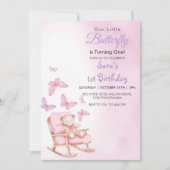 Invitation Aquarelle 1er anniversaire peluche et papillon (Devant)