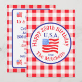 Invitation Aquarelle 250 Anniversaire Drapeau USA Rouge à Car (Devant / Derrière)