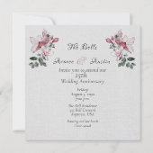 Invitation Aquarelle 25e anniversaire Fleurs roses et oiseaux (Dos)