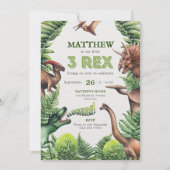 Invitation Aquarelle 3-Rex T-Rex & Dinosaures Anniversaire de (Devant)