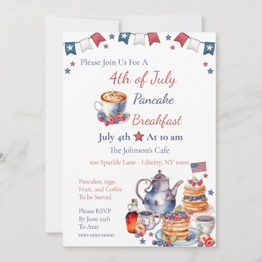 Invitation Aquarelle 4 juillet Brunch (Devant)