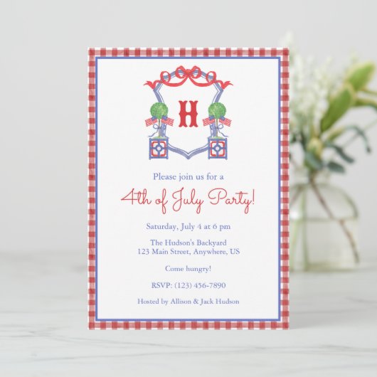 Invitation Aquarelle 4 juillet Drapeau Monogram Crest Party (Debout devant)