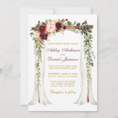 Invitation Aquarelle à canopée mariage Floral Bourgogne Or (Devant)