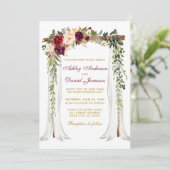 Invitation Aquarelle à canopée mariage Floral Bourgogne Or (Debout devant)