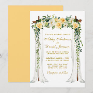 Invitation Aquarelle à canopée mariage Floral Jaune Or