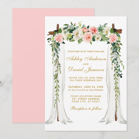 Invitation Aquarelle à canopée mariage Floral Rose Gold (Devant / Derrière)