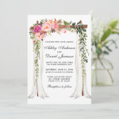 Invitation Aquarelle à canopée mariage rose floral (Debout devant)