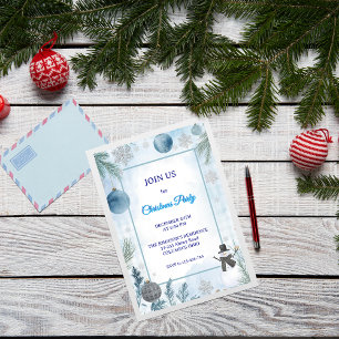 Invitation Aquarelle À damiers Élégant Icy Bleu Noël