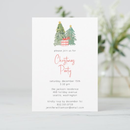 Invitation Aquarelle À feuillage persistant Arbre de Noël Min (Debout devant)