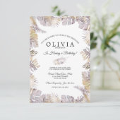 Invitation Aquarelle à feuilles tropicales d'automne Annivers (Debout devant)