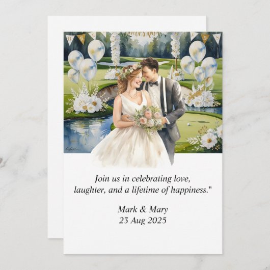 Invitation Aquarelle à thème Mariage de golf (Devant / Derrière)