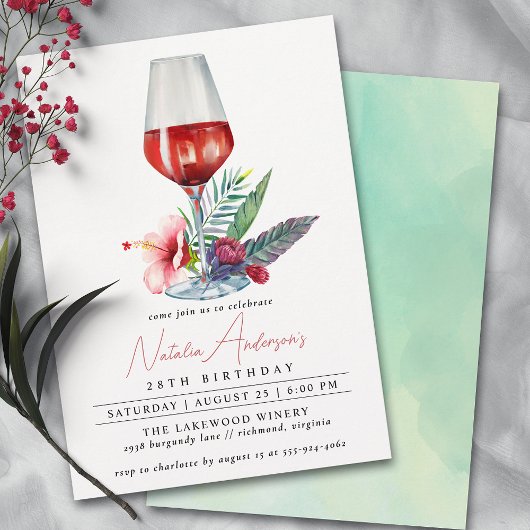 Invitation Aquarelle à vin de fleurs | Anniversaire des femme