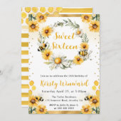 Invitation Aquarelle Abeille d'été et tournesols doux 16 (Devant / Derrière)