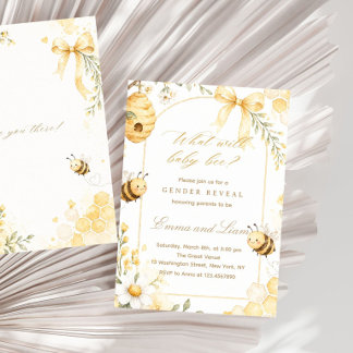 Invitation Aquarelle Abeille Fleurie Révélation du Sexe Neutr