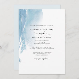 Invitation Aquarelle Abstrait Bleu Blanc Floral Mariage Chic