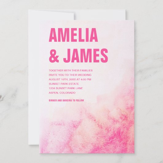 Invitation Aquarelle Abstrait Blush Pink Bold Mariage (Devant)