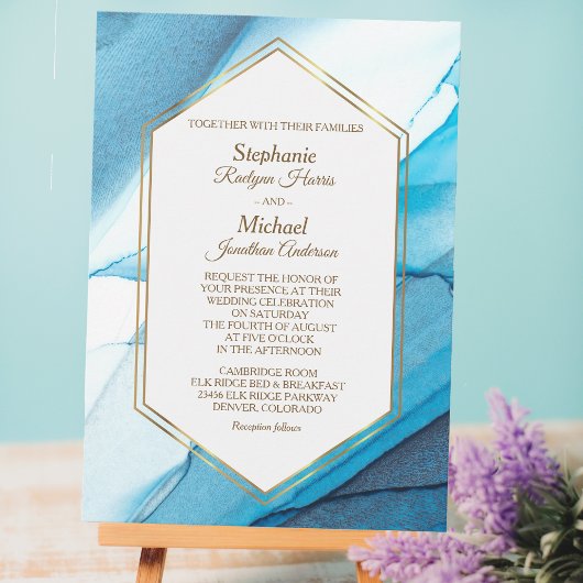 Invitation Aquarelle Abstraite bleue Double Mariage de trame 