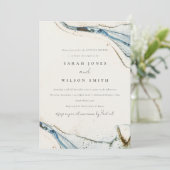 Invitation Aquarelle Abstraite Blue Gold Beach Couples Douche (Debout devant)