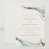 Invitation Aquarelle Abstraite Blue Gold Beach Couples Douche (Devant / Derrière)