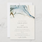 Invitation Aquarelle Abstraite Blue Gold Mariage de plage (Devant)