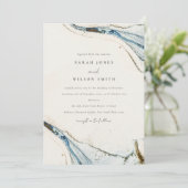 Invitation Aquarelle Abstraite Blue Gold Mariage de plage (Debout devant)