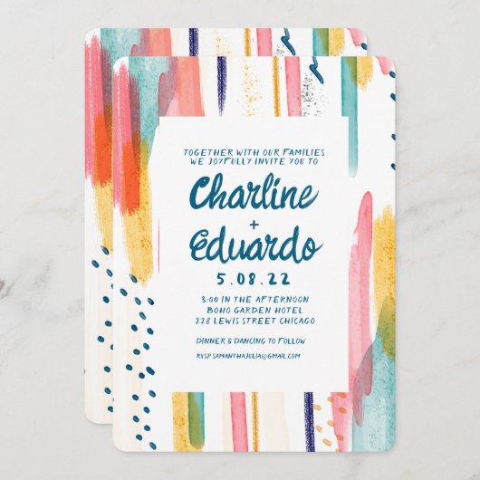 Invitation Aquarelle Abstraite couleur Mariage de brosse (Devant / Derrière)