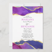 Invitation Aquarelle Abstraite Encre Fuchsia Rose violet or (Devant)