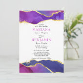 Invitation Aquarelle Abstraite Encre Fuchsia Rose violet or (Debout devant)