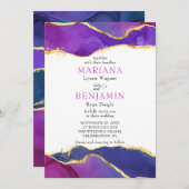 Invitation Aquarelle Abstraite Encre Fuchsia Rose violet or (Devant / Derrière)