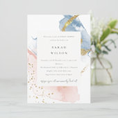 Invitation Aquarelle Abstraite Fête des mariées bleu rose or (Debout devant)