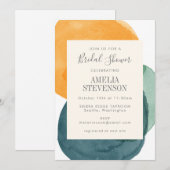 Invitation Aquarelle Abstraite Fête des mariées jaune Turquoi (Devant / Derrière)