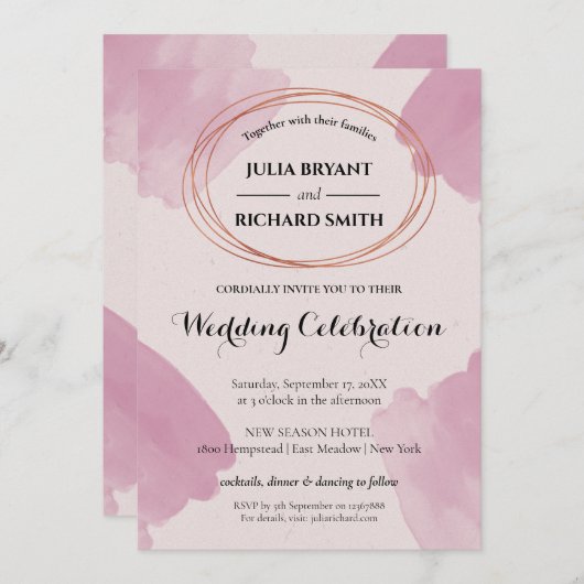 Invitation Aquarelle Abstraite | Mariage circulaire géométriq (Devant / Derrière)