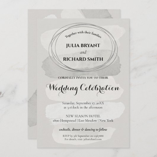 Invitation Aquarelle Abstraite | Mariage circulaire géométriq (Devant / Derrière)