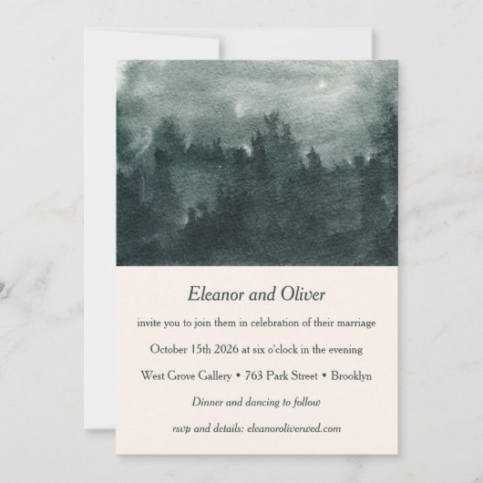 Invitation Aquarelle Abstraite Mariage de scène de forêt vert (Devant)