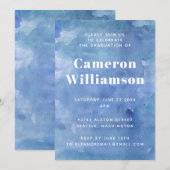 Invitation Aquarelle Abstraite moderne Blue Graduation Party (Devant / Derrière)