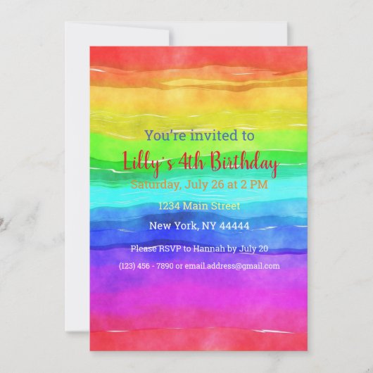 Invitation Aquarelle Abstraite Peint Stripes Arc-en-ciel. (Devant)