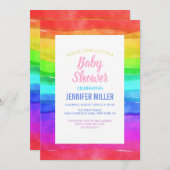 Invitation Aquarelle Abstraite Peint Stripes Arc-en-ciel. (Devant / Derrière)